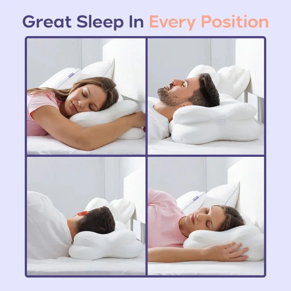 Mellow CloudAlign Pillow White Ergonomic Memory Foam Spinal Alignment‎ Regular